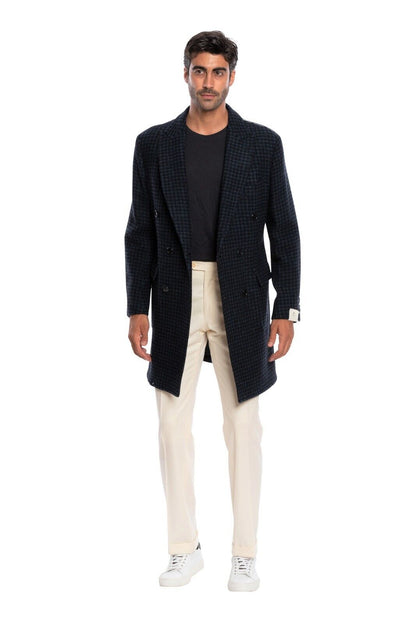 $2950 LUIGI BORRELLI NAPOLI Hand-Sewn Blue Coat Double Breasted Wool Cotton