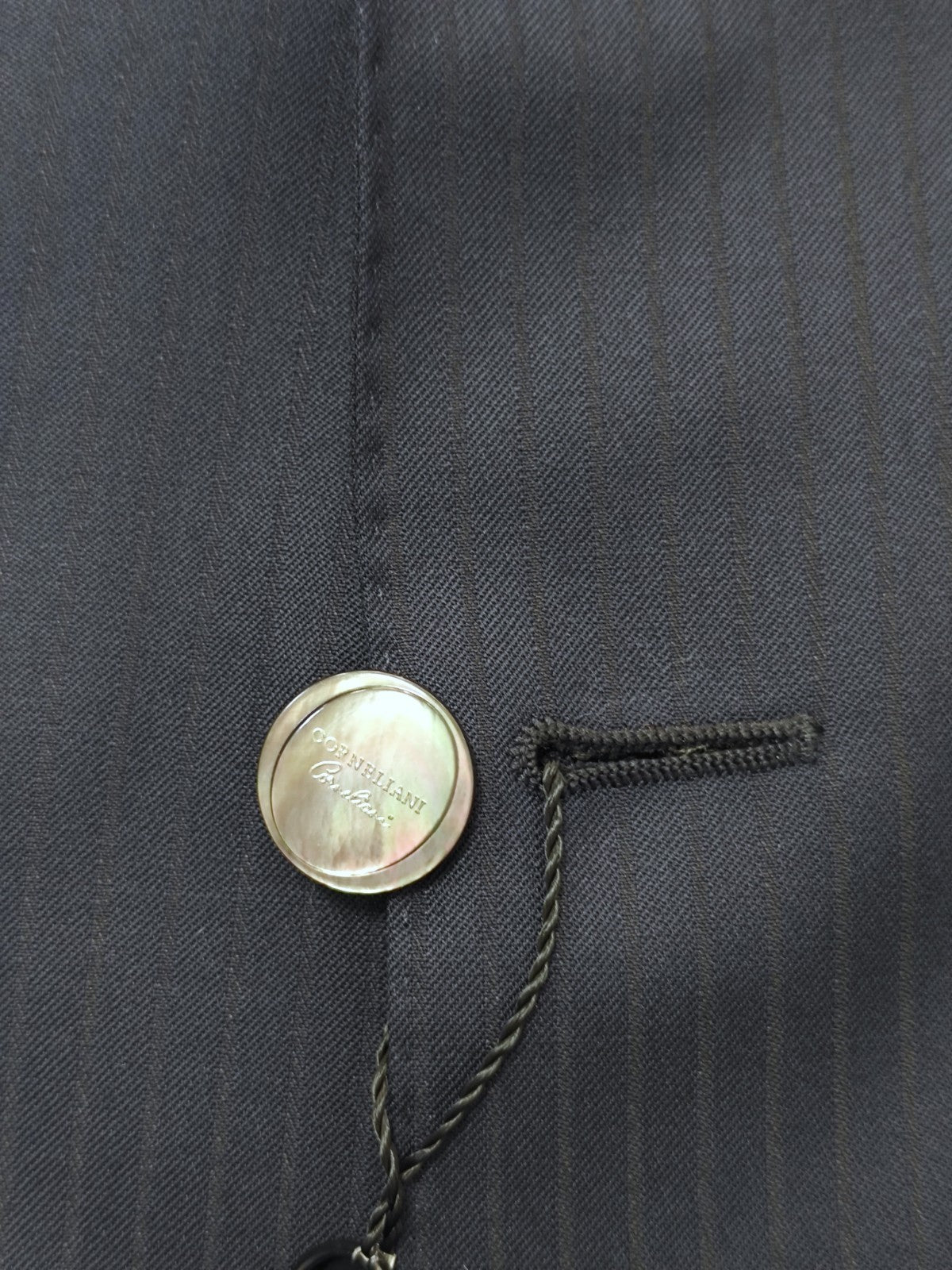 $1250 CORNELIANI Blue Navy Striped 3 Piece Suit Wool / Silk  36 US / 46 EU  7R