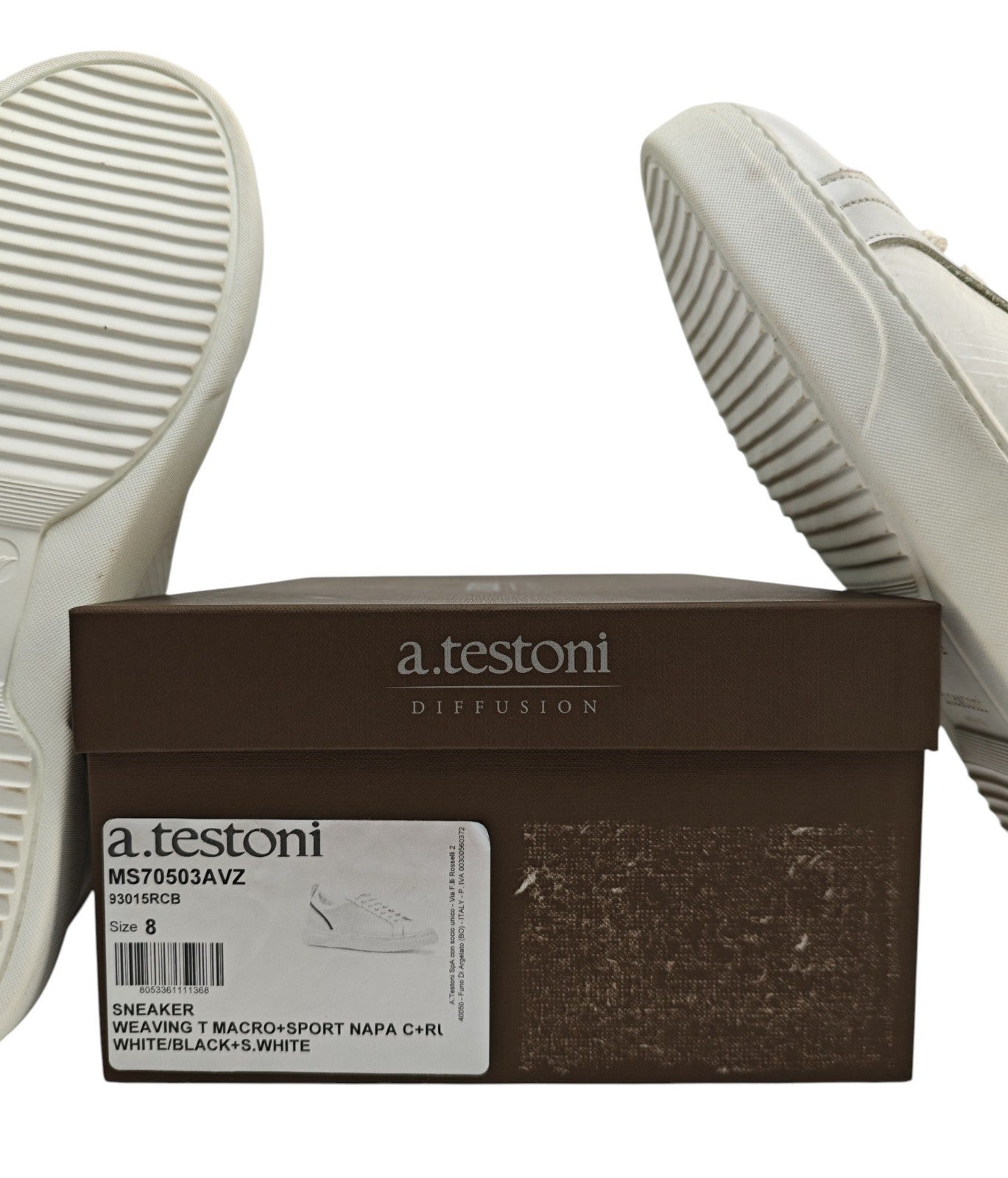 700$ TESTONI Sneaker Weaving T Macro Calf White 8 UK  / 9 US / 42 IT