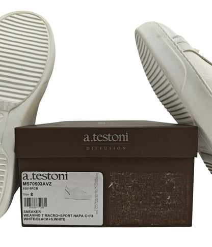 700$ TESTONI Sneaker Weaving T Macro Calf White 8 UK  / 9 US / 42 IT