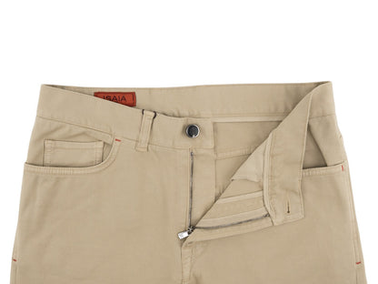725$ ISAIA NAPOLI Beige 5 Pocket Denim Pant Cotton Slim Fit 32 US / 48 EU