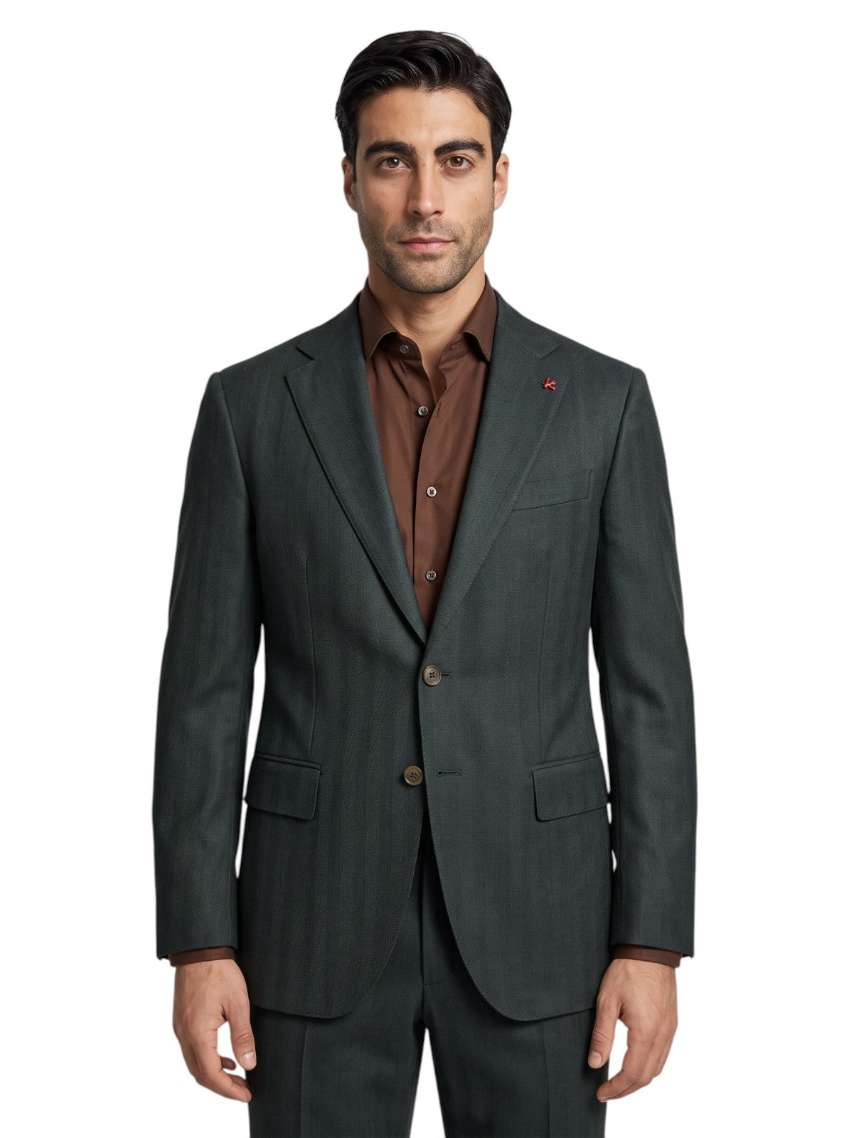 $7155 ISAIA "Sanita" Dark Green Suit Hand-Sewn Fine Wool & Silk Herringbone