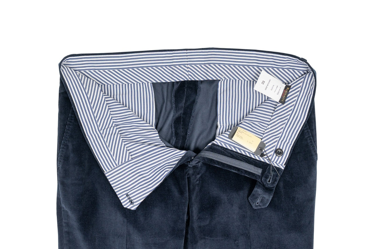 625$ RUBINACCI NAPOLI "Luca" Blue Cotton Corduroy Trouser Pant Made in Napoli