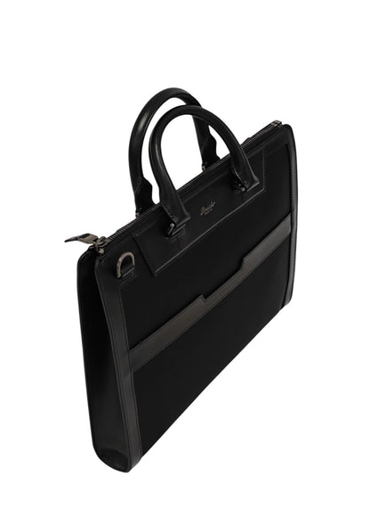 1480$ PINEIDER FIRENZE 1774 Black Nylon & Calf Slim Briefcase Bag Document Case