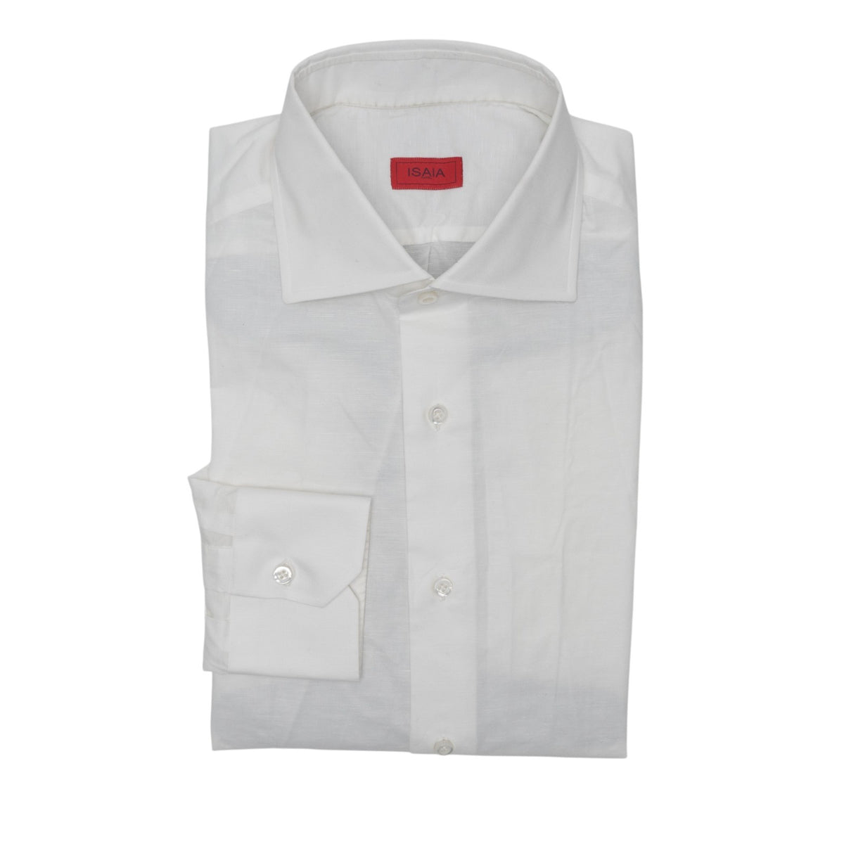 765$ ISAIA NAPOLI "Mix" Hand-Sewn Dress Shirt Cotton Linen White