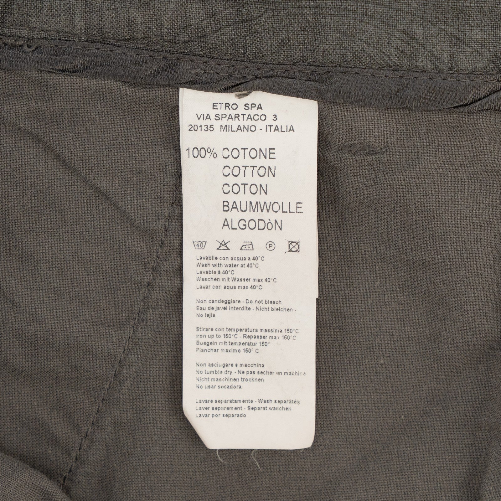 750$ ETRO MILANO Gray Fine Cotton Pant Classic Straight Leg 40 US / 56 EU