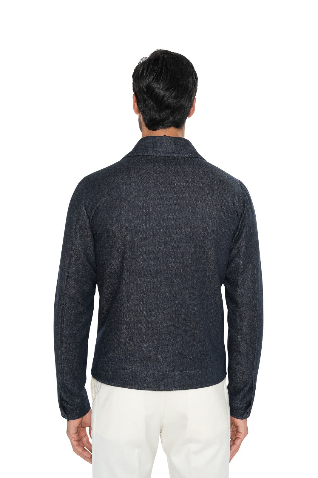 $4200 ISAIA NAPOLI Blue Jacket Shirt 100% Cashmere & Leather Details 38 US 48 EU