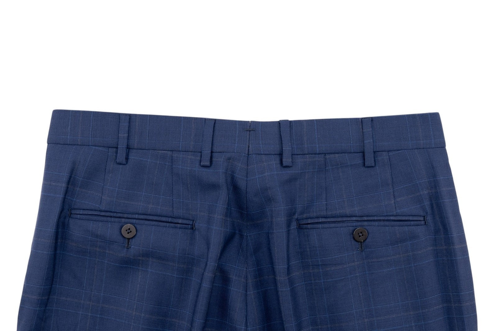 1550$ ISAIA Hand-Sewn Tapered Dress Pant Fine Wool Blue Checks 34 US / 50 EU 7R