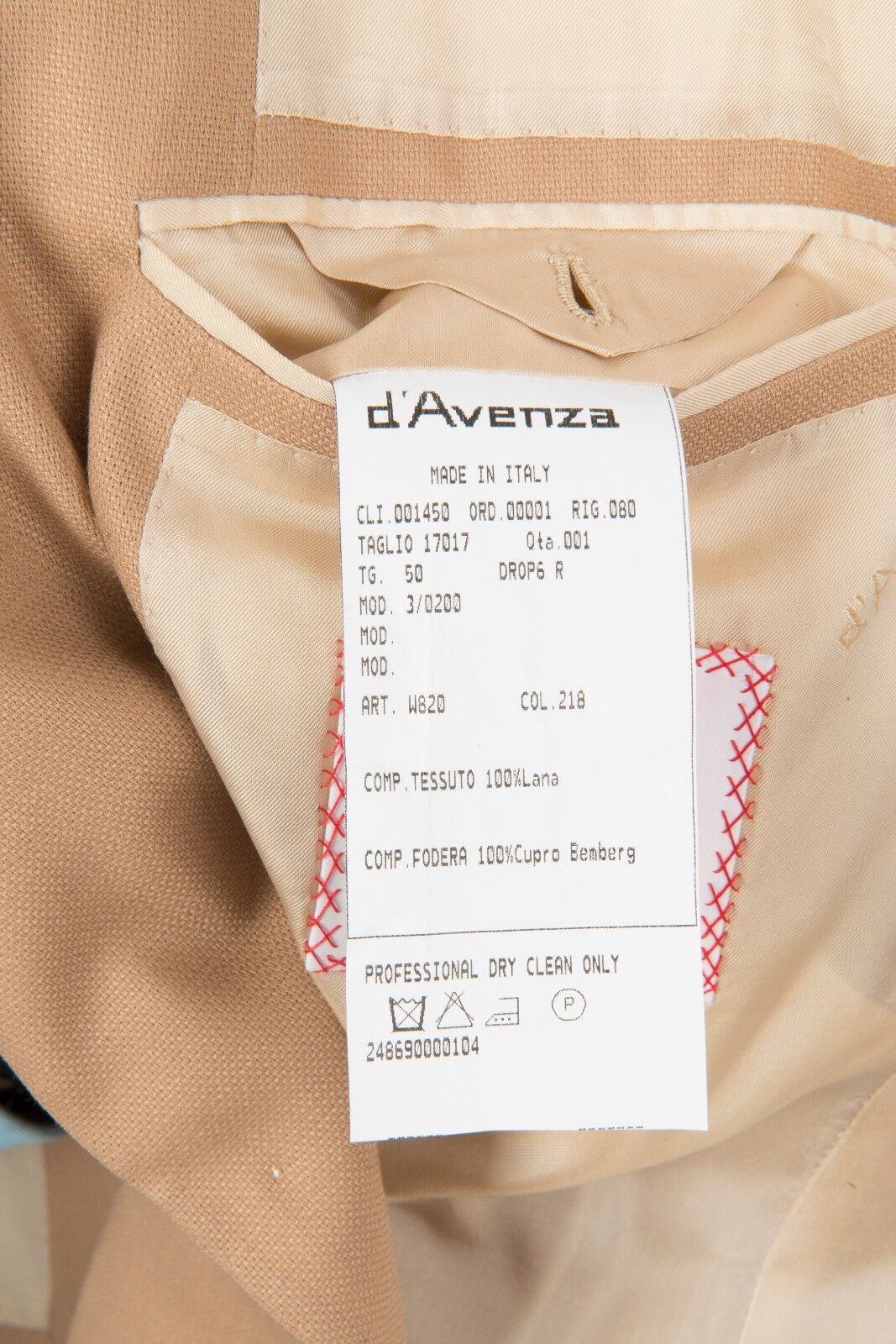 $2149 D'AVENZA Camel Fine Wool Jacket Blazer Hand-Sewn in Italy 40 US 50 EU
