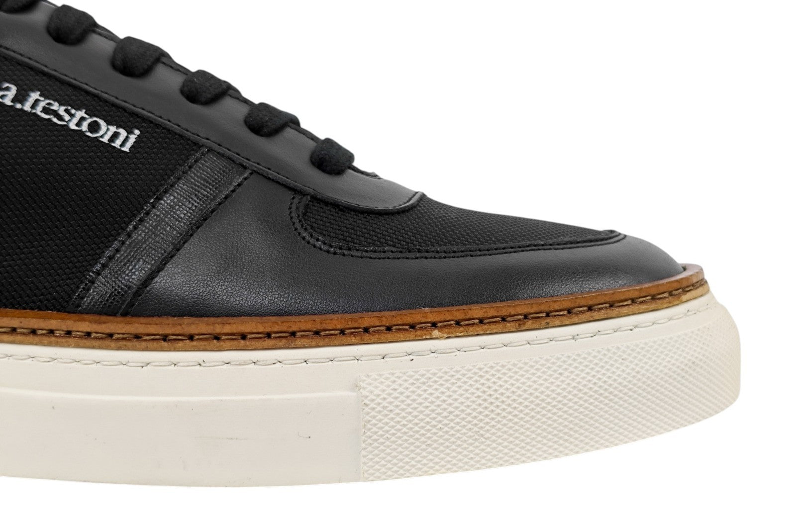 850$ TESTONI Black Calf Leather + Saffiano Sneakers Shoes 8 UK / 9 US / 42 IT