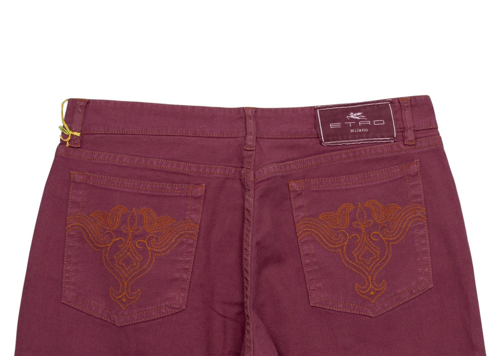 850$ ETRO MILANO Washed Wine Cotton Denim Regular Slim Straight - Made in Italy