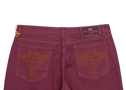 850$ ETRO MILANO Washed Wine Cotton Denim Regular Slim Straight - Made in Italy