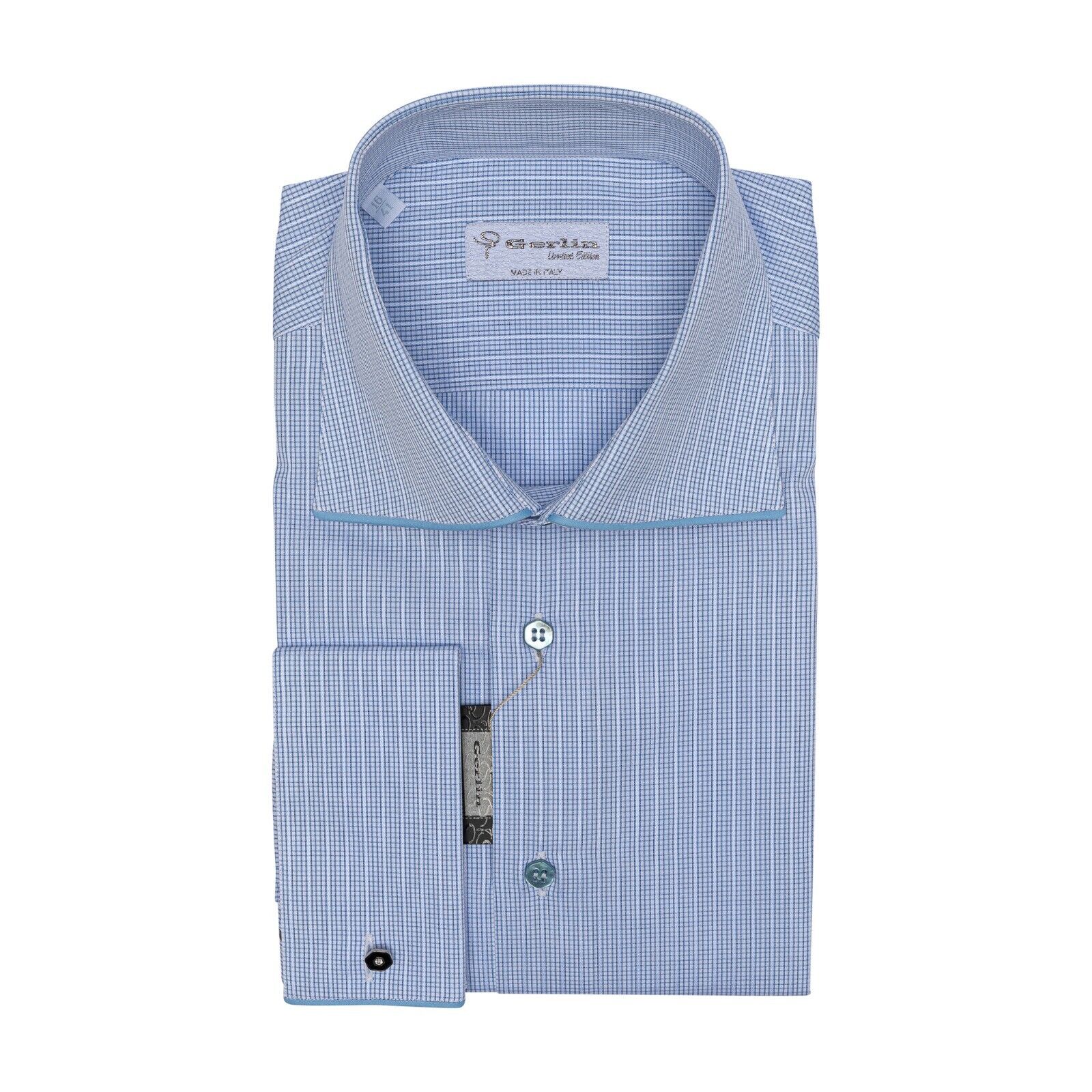690$ LUXURY GERLIN Shirt Blue Check ALUMO Cotton 16 - 41 2E BIJAN