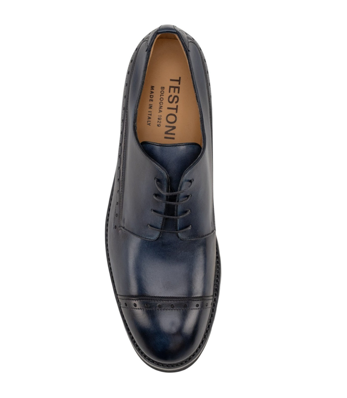 1200$ TESTONI "Udine" Derby Shoes P.Rapid Top Calf Navy 8 UK / 9 US / 42 IT