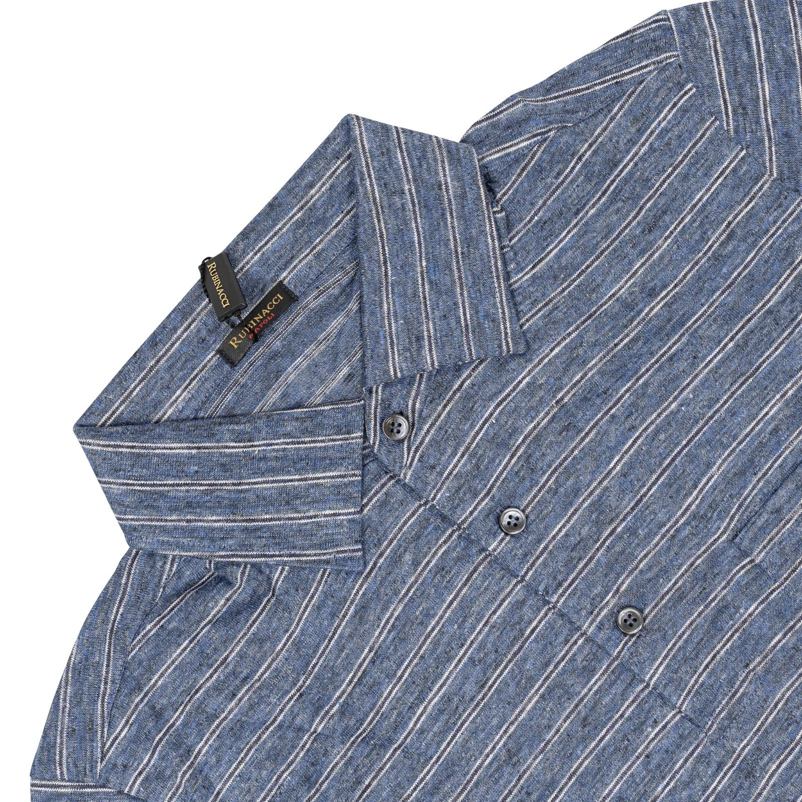450$ RUBINACCI NAPOLI Blue Striped Polo Short Sleeve 100% Linen