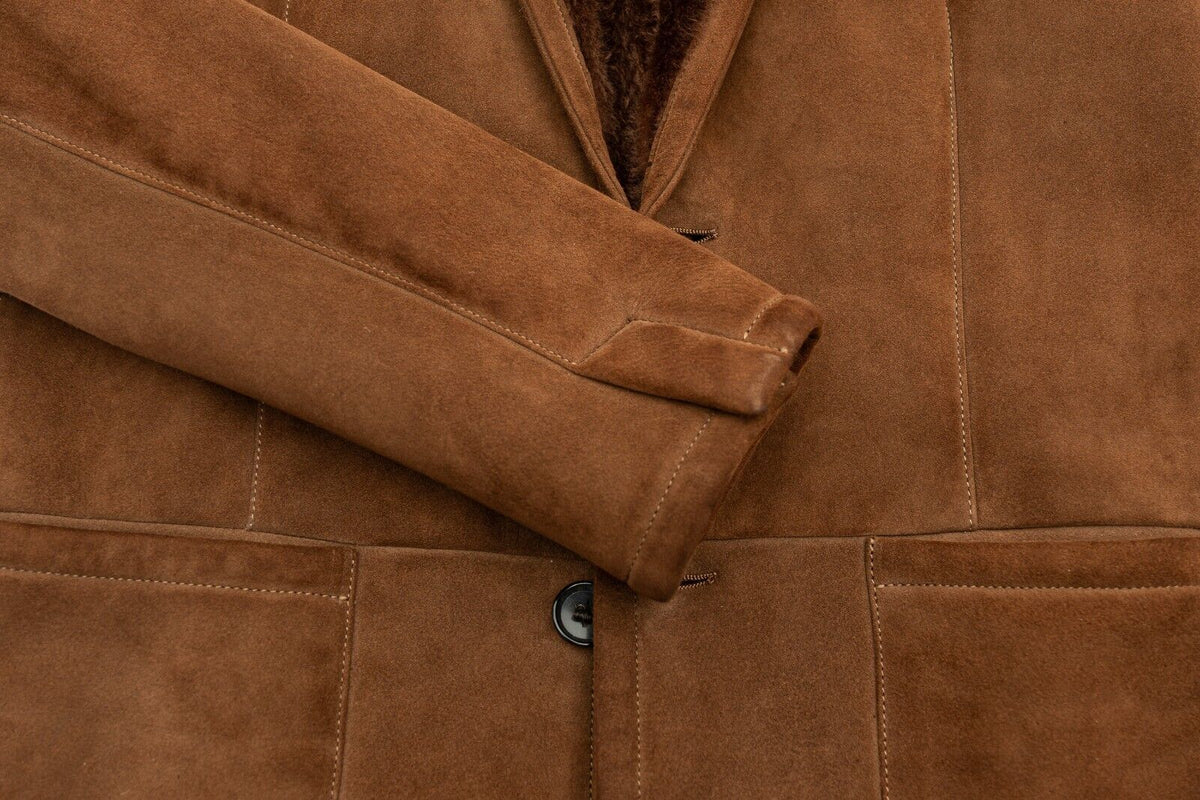 7.5K ISAIA NAPOLI Brown Jacket Coat 100% Suede Lambskin / Fur 36 US / 46 EU