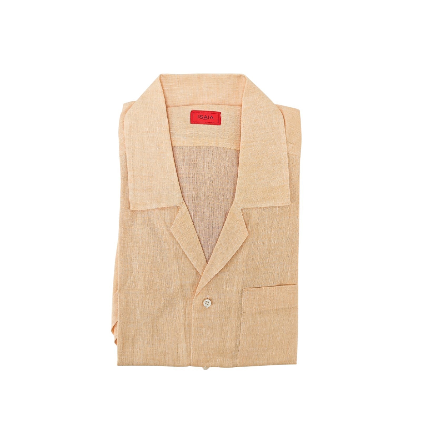 820$ ISAIA NAPOLI Peach Casual Shirt Camp Collar Short Sleeve 100% Linen