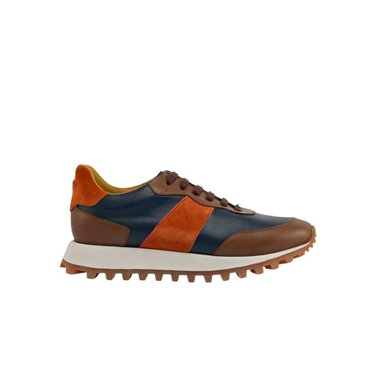 $900 TESTONI BOLOGNA  Sneaker Shoes Sport Calf & Suede Cider / Navy / Bronze