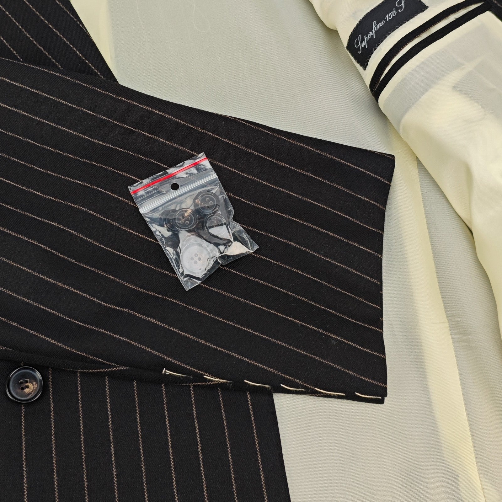 $2200 RAFFAELE CARUSO Black Double Breasted Suit Striped Wool 150's  40 US 50 EU