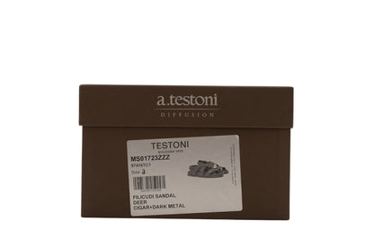 650$ TESTONI Filicudi Sandal Deer Cigar + Dark Metal 8 UK - 9 US - 42 IT