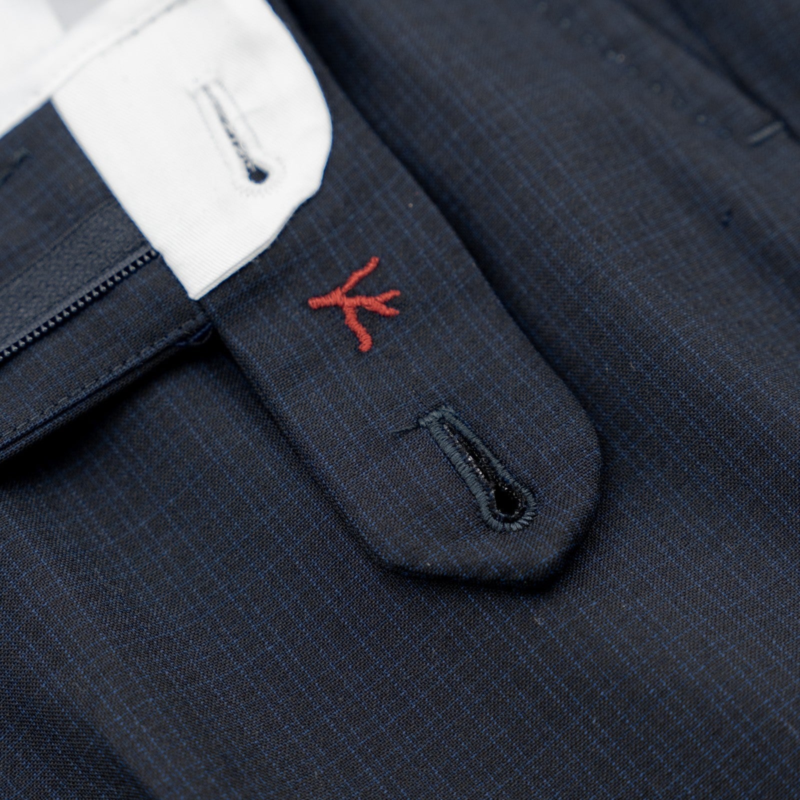 1750$ ISAIA Hand-Sewn Tapered Dress Pant Wool Blue Micro Checks 34 US / 50 EU 8R