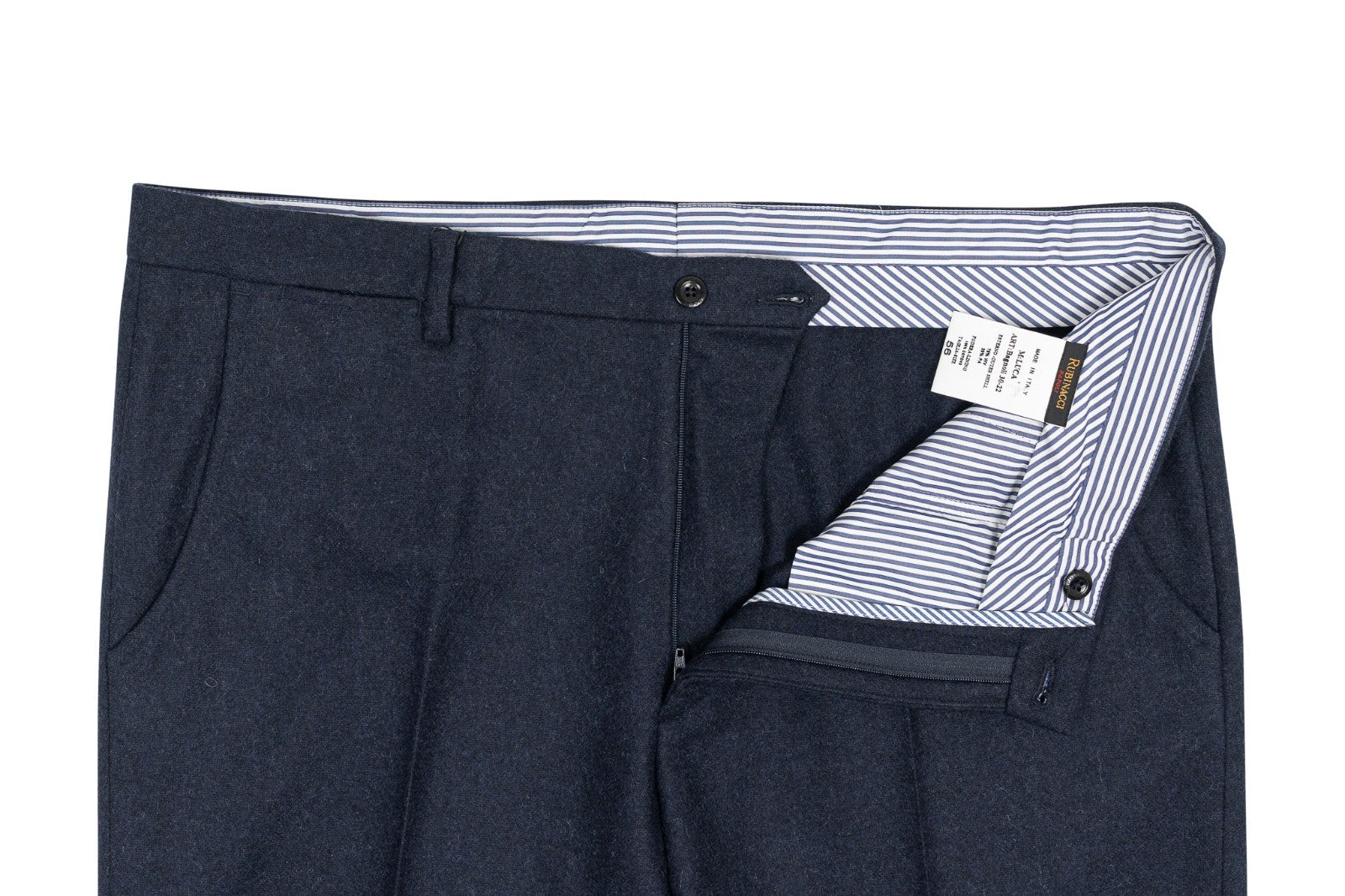 670$ RUBINACCI NAPOLI "Luca" Blue Navy  Pant Flannel Wool  40 US / 56 EU