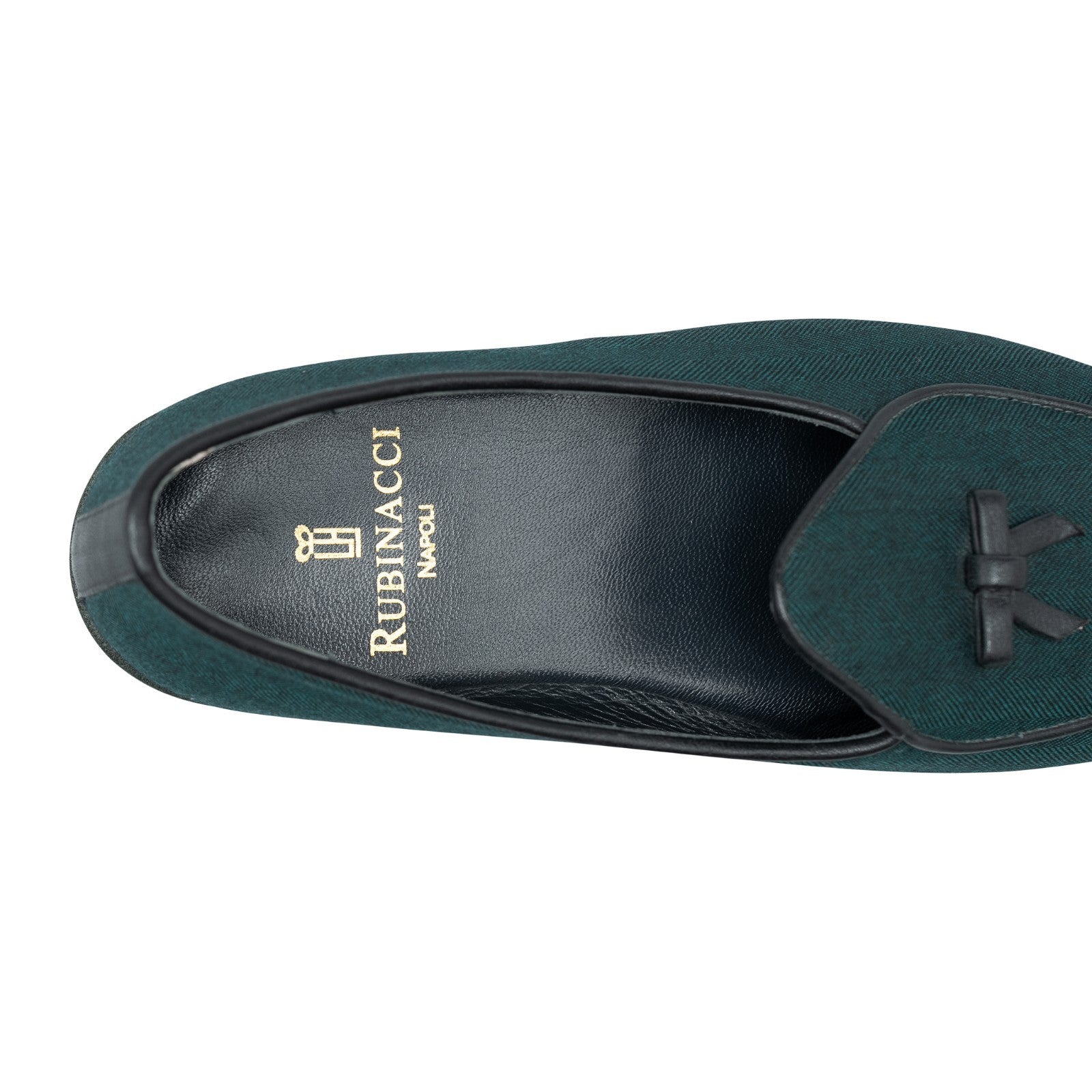 650$ RUBINACCI NAPOLI Marphy Loafers Shoes Bottle Green Fabric Leather Trim