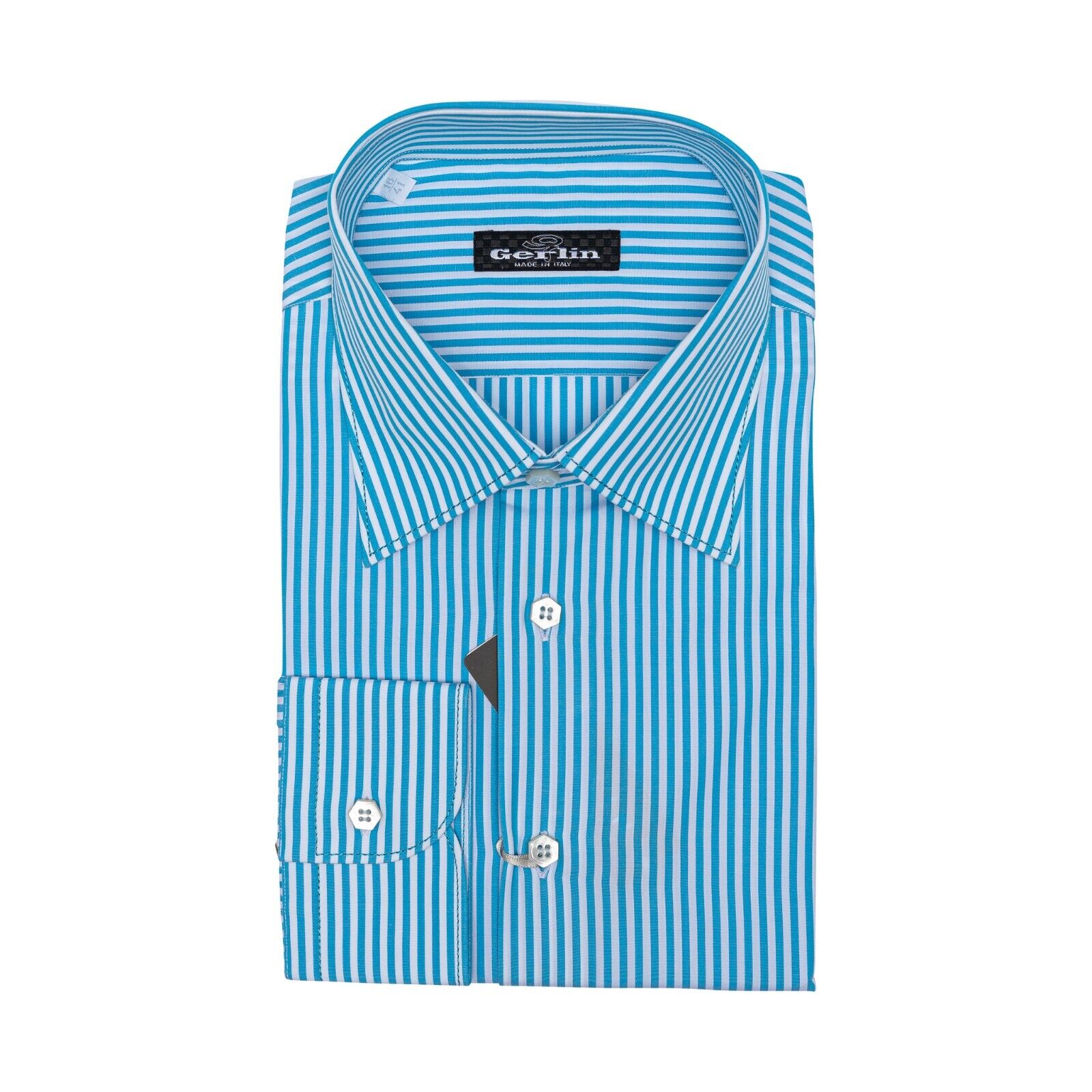 690$ LUXURY GERLIN Shirt Striped Blue / White Cotton 16 - 41 - 8O BIJAN