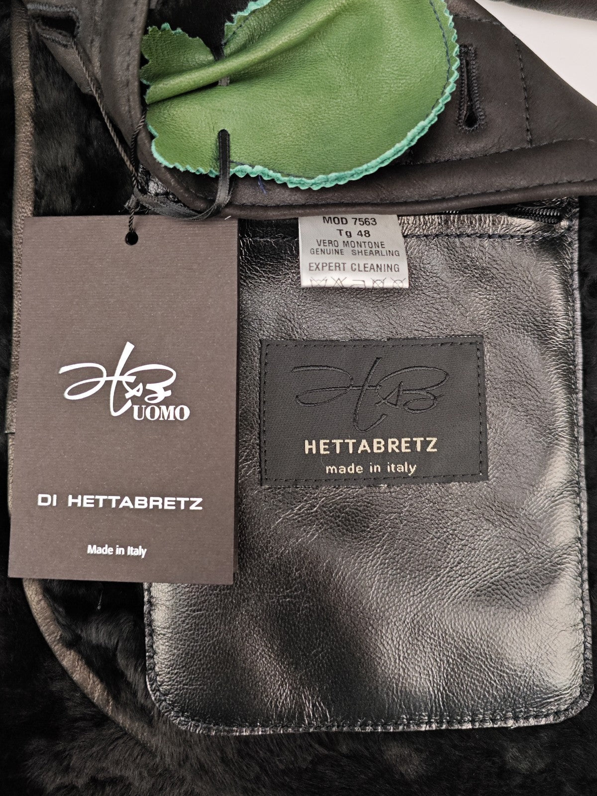 4500$ HETTABRETZ Black Shearling Leather Coat Nappa Made Italy 38 US / 48 IT