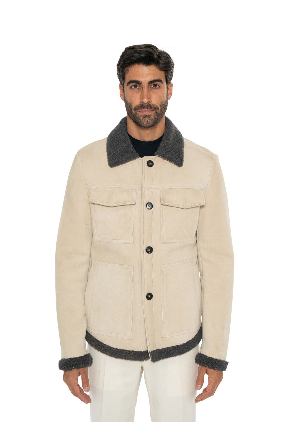 6200$ ISAIA NAPOLI Ivory Shearling Jacket Coat 100% Lambskin 38 US / 48 EU