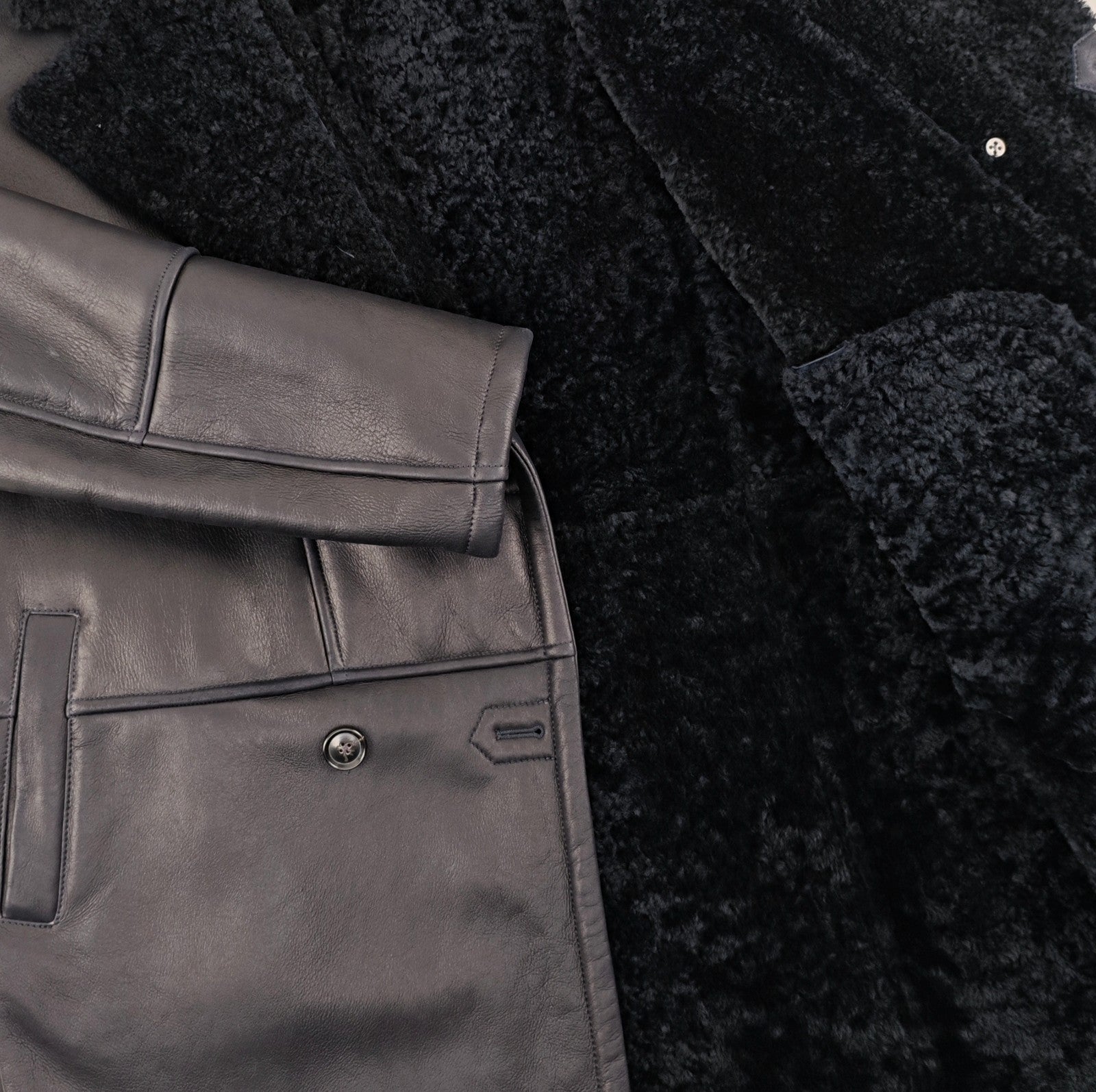 7400$ ISAIA NAPOLI Blue Midnight Shearling Coat 100% Lambskin 44 US / 54 EU