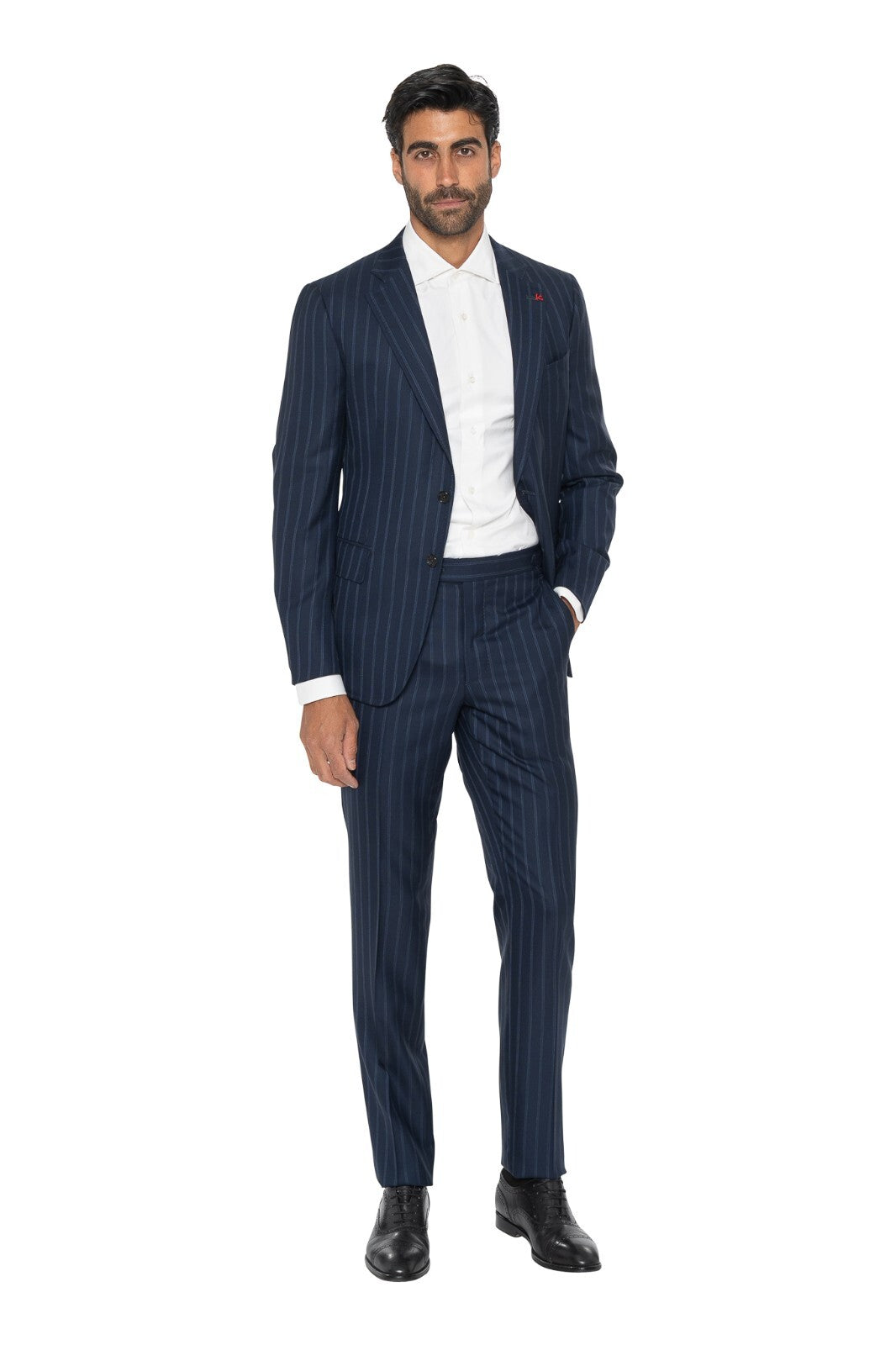 $5600 ISAIA NAPOLI Blue Hand-Sewn Striped Suit Fine Wool 36 US / 46 EU  8R