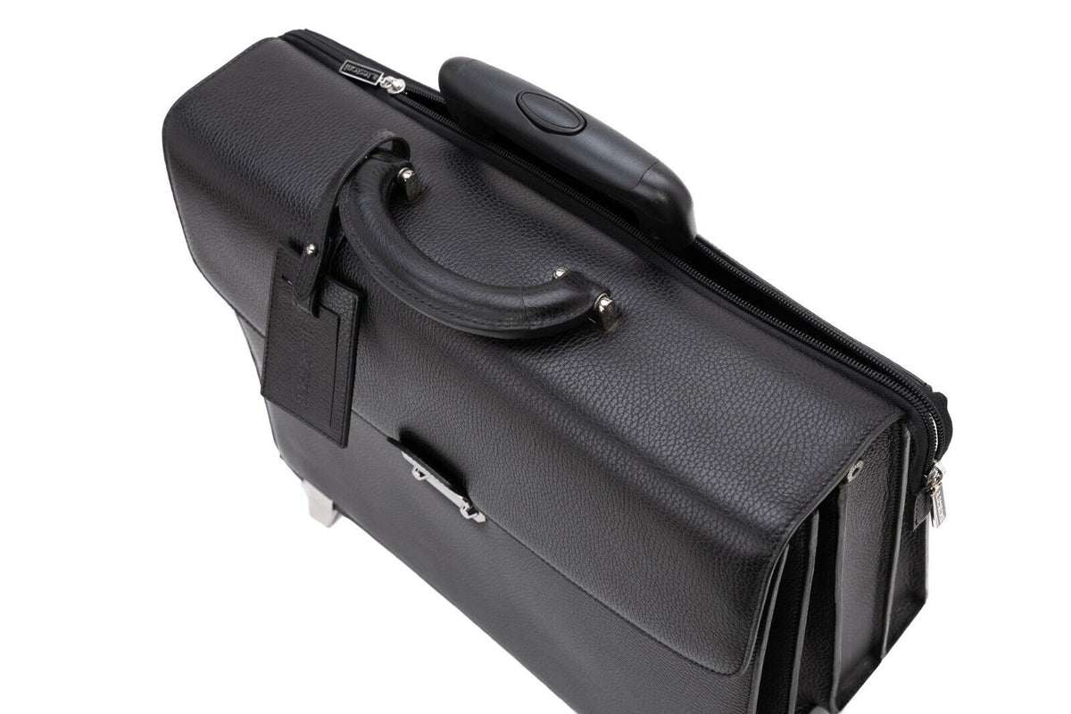 $2890 Testoni Bologna Trolley Briefcase PC Case Black Bright Karibu Calf 