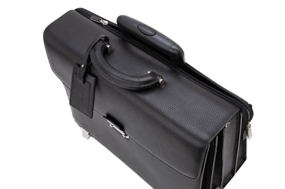 $2890 Testoni Bologna Trolley Briefcase PC Case Black Bright Karibu Calf 
