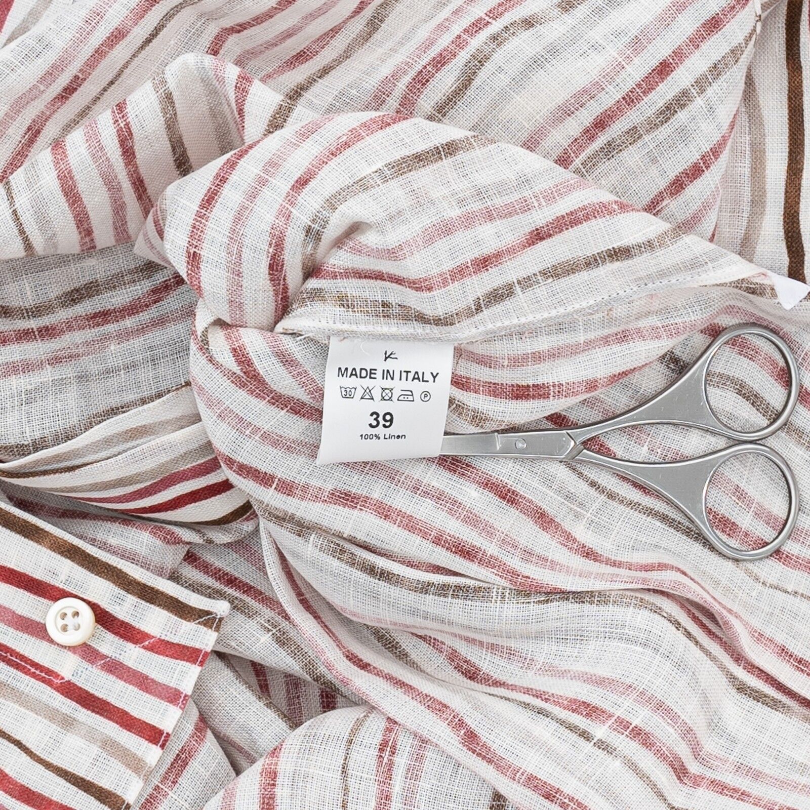 690$ ISAIA NAPOLI Striped Mix Hand-Sewn Casual Shirt 100% Linen 15.5 - 39