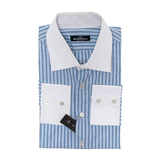 690$ LUXURY GERLIN Shirt Blue "CAPRI TELA" Cotton 16 - 41 7O BIJAN