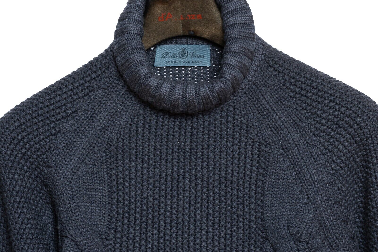 450$ DELLA CIANA CASHMERE Thick Sweater Ribbed Turtleneck Merinos Wool Blue Dyed