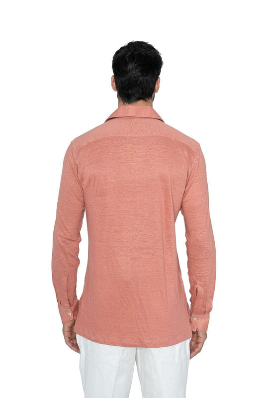 1400$ LUXURY MAROL BOLOGNA "Capri" Shirt Peach 100% Irish Linen  15.5 - 39
