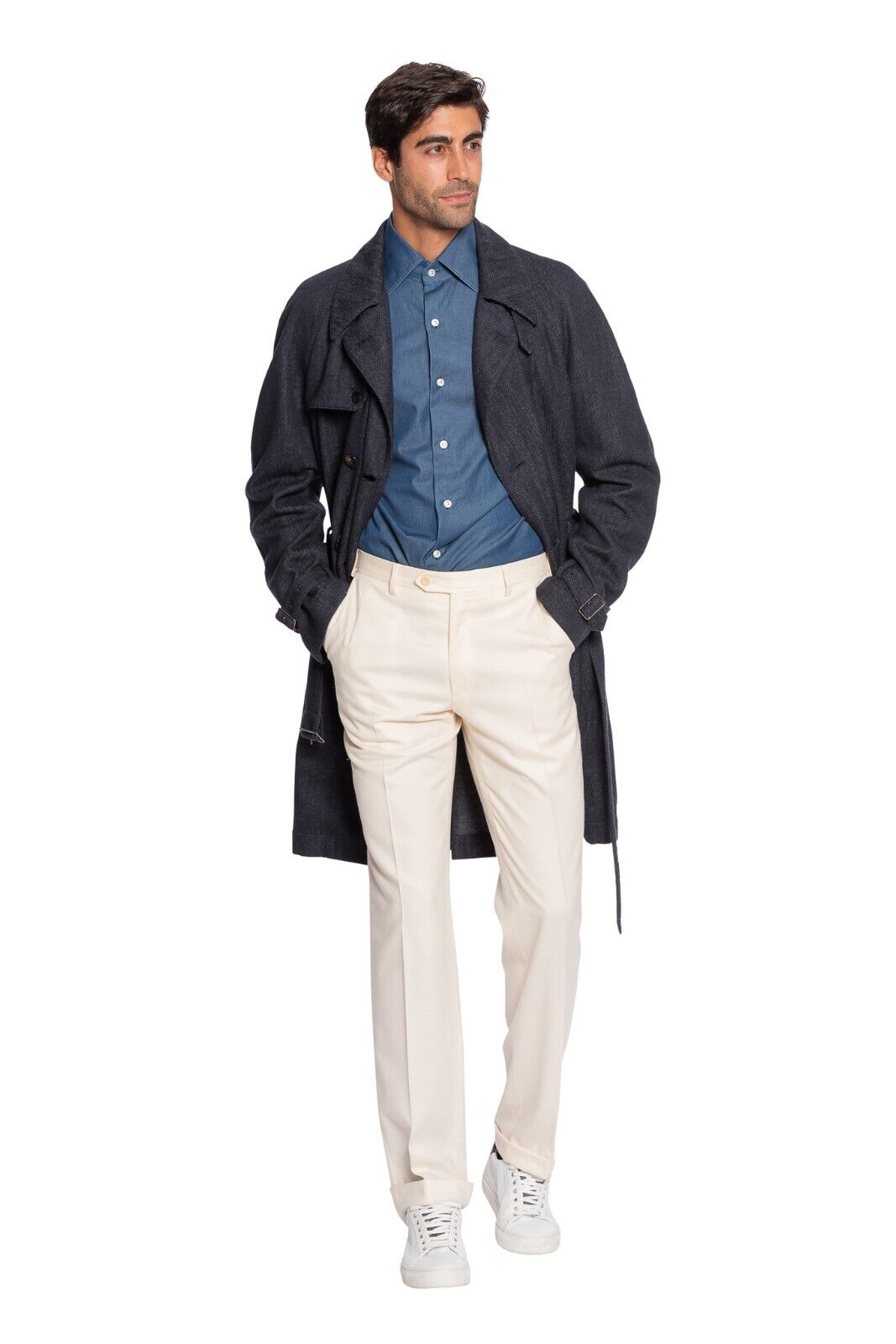 $2200 BOGLIOLI Double Breasted Blue Trench Coat Cashmere Blend 42 US / 52 EU