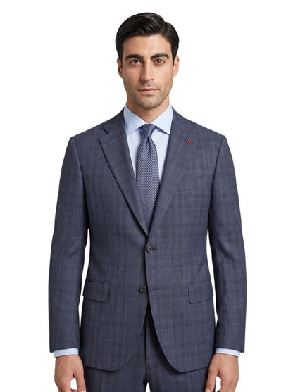 $6700 ISAIA "Sanita" Blue Suit Wool Glen Plaid Comfort Project 42 US / 52 EU 7R