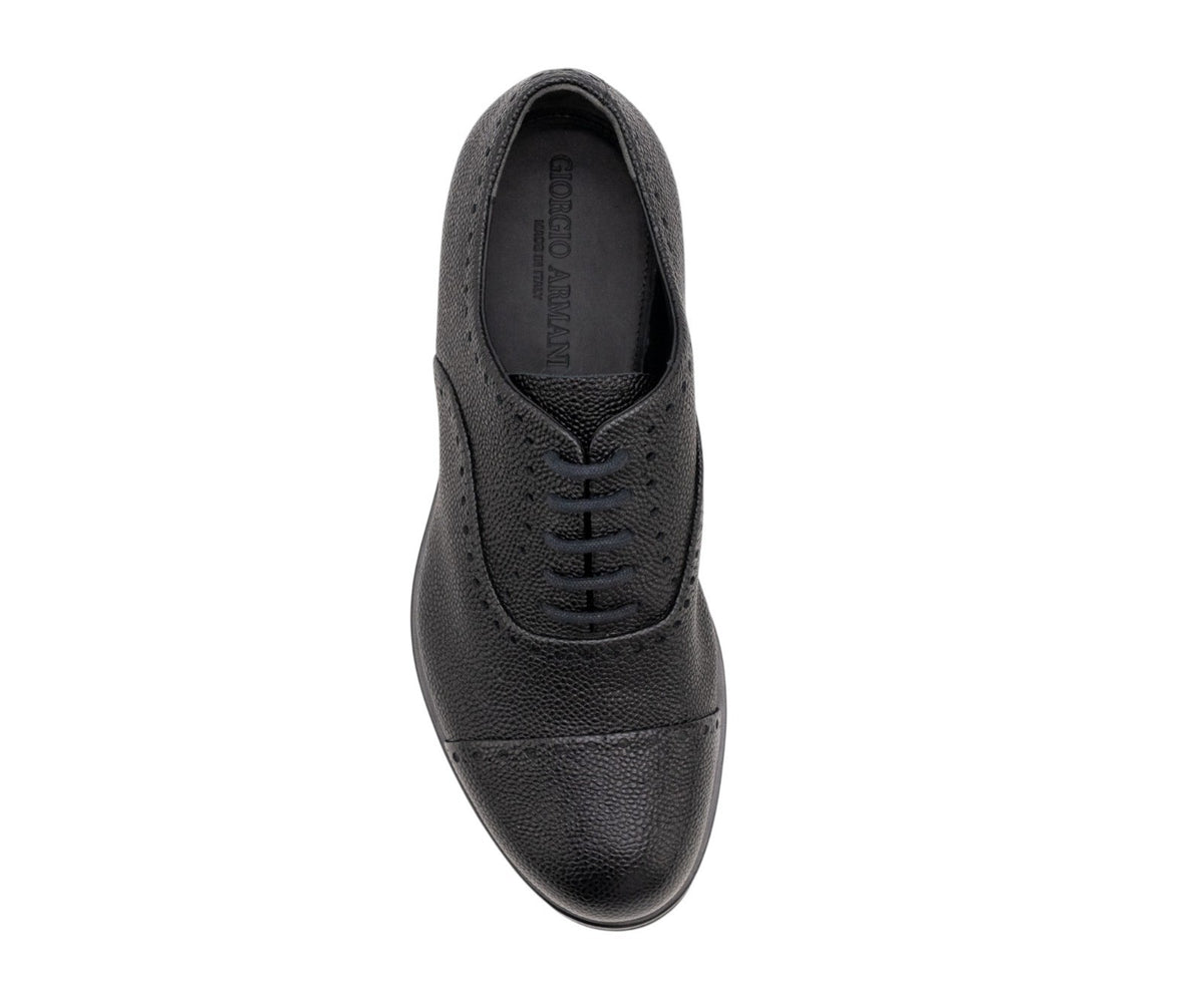 1120$ GIORGIO ARMANI Derby Shoes Brogue Black Grained Leather 5 UK  6 US  39 IT