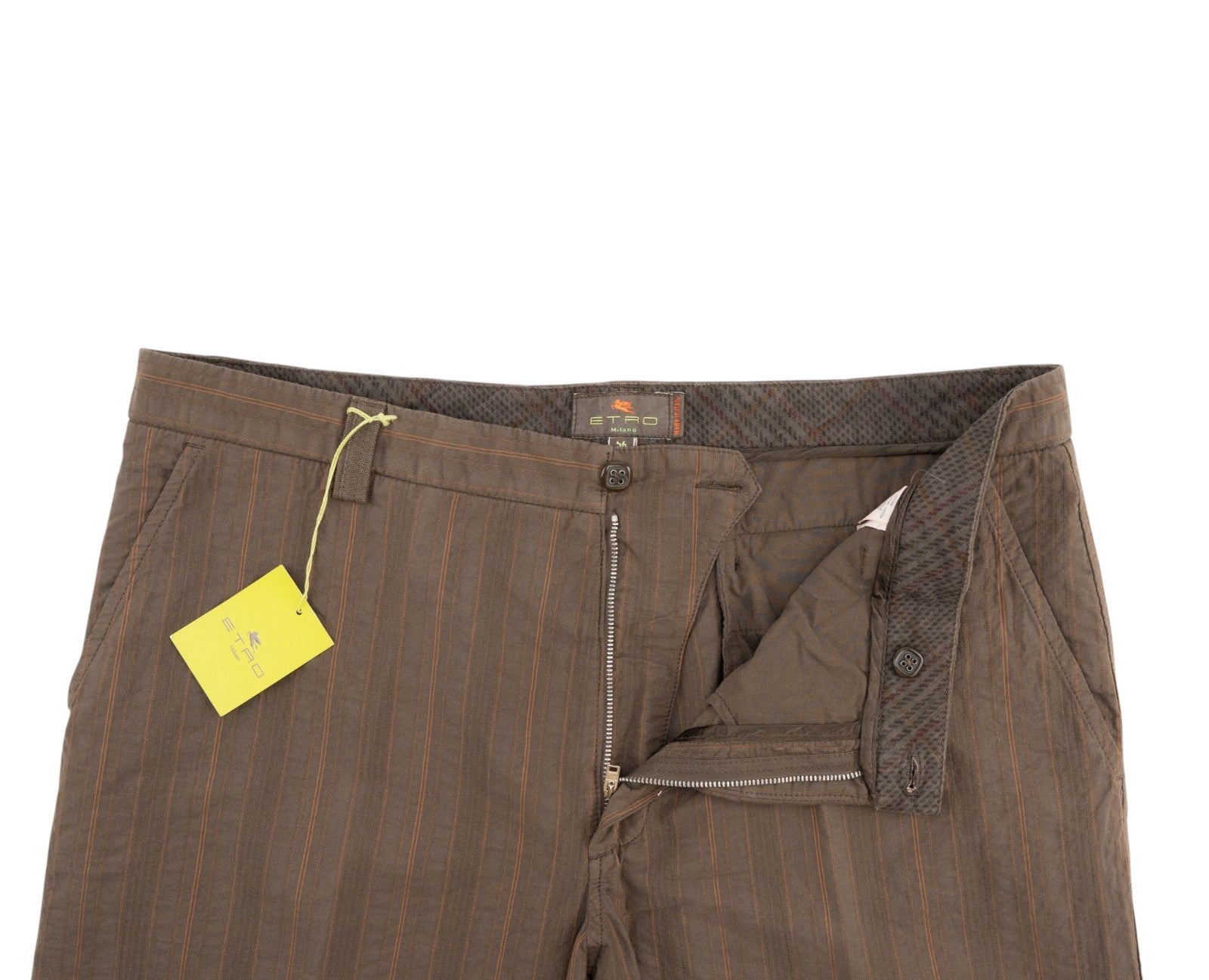 780$ ETRO MILANO Chocolate Brown Seersucker Cotton Pant Straight Leg