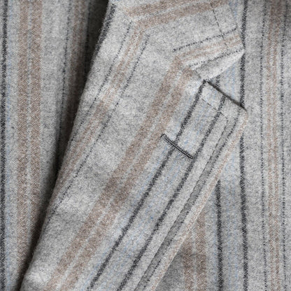 $1890 D'AVENZA Light Gray Cashmere Wool Striped Jacket Sewn in Italy 38 US 48 EU