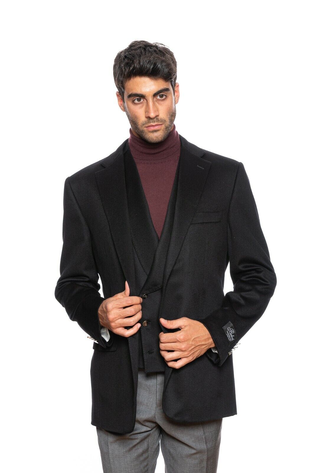 $3050 BELVEST Black Pure Cashmere Jacket + Vest Double Breasted 50 US / 60 EU 6R