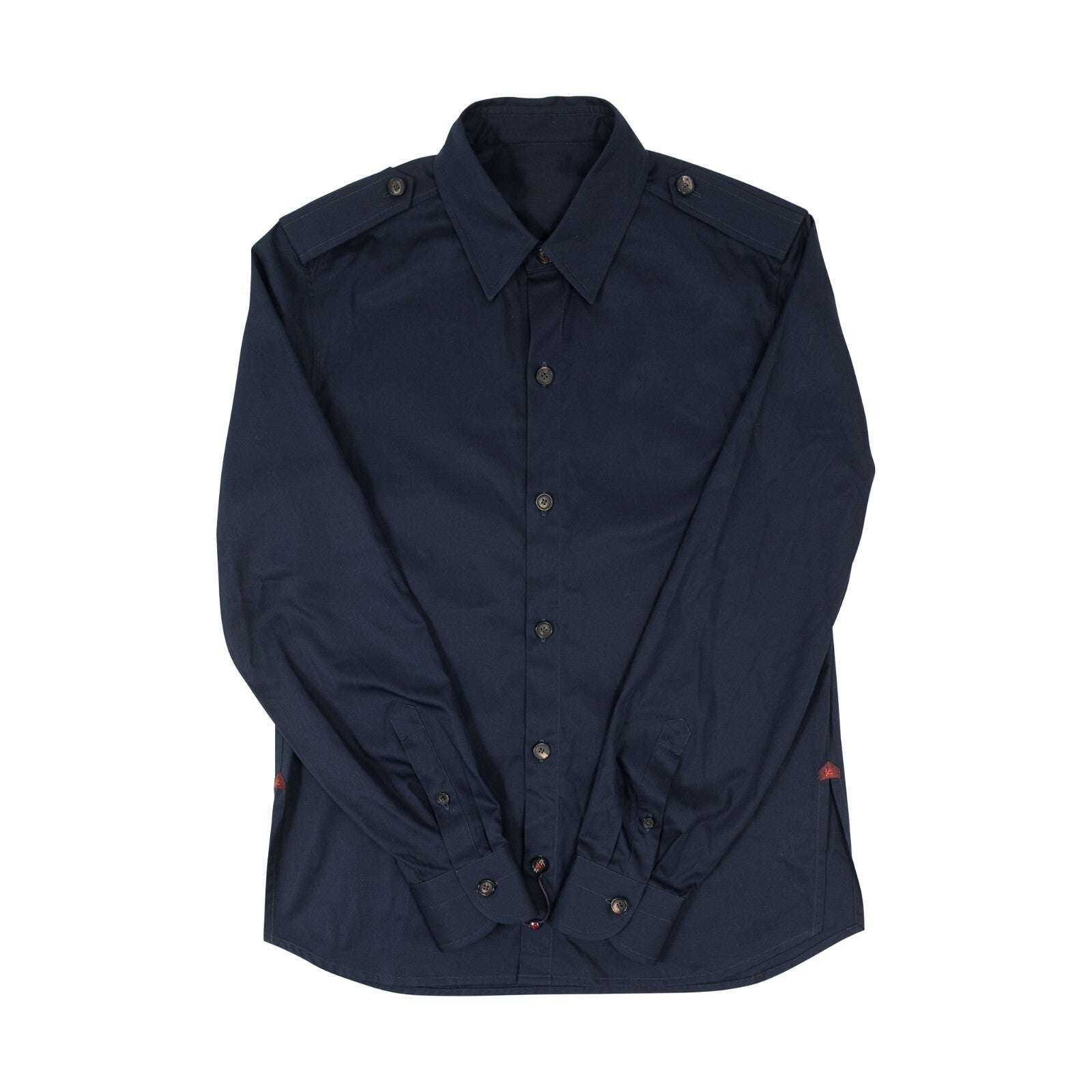 850$ ISAIA NAPOLI Blue Navy Hand-Sewn Military Shirt Cotton Size M