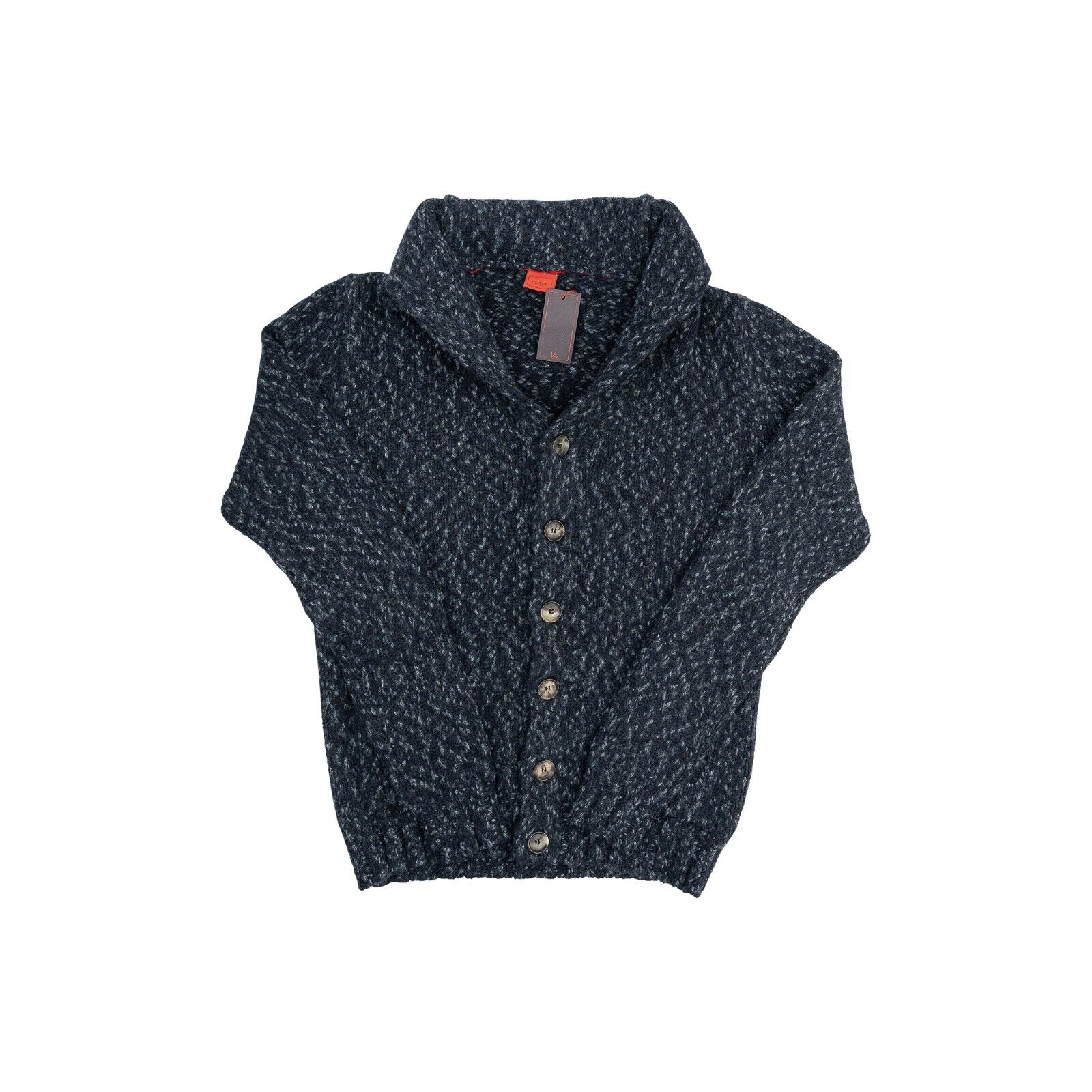 1450$ ISAIA NAPOLI Blue Cardigan Sweater Thick Mouline Alpaca / Wool Size M