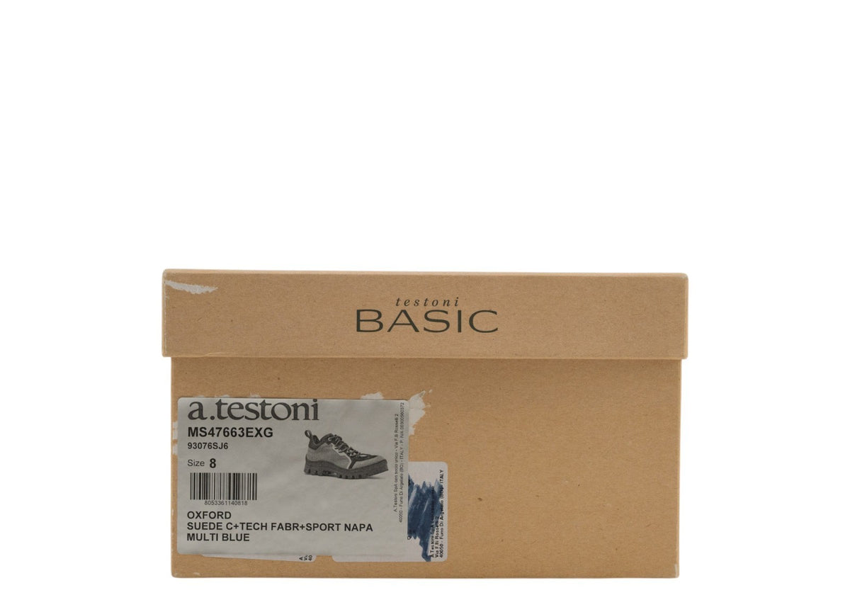 700$ TESTONI Sneaker Oxford Suede + Tech Fabr. Multi Blue 8 UK  / 9 US / 42 IT