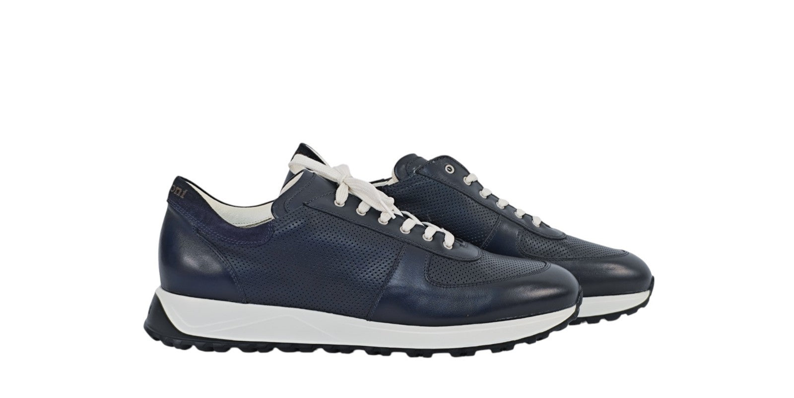 900$ TESTONI "Cuneo" Blue Sneaker Perforated Nappa + Suede  8 UK / 9 US / 42 IT