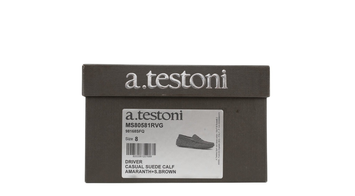 1200$ TESTONI Driver Loafer Shoes Casual Suede Calf Amaranth 8 UK / 9 US / 42 IT