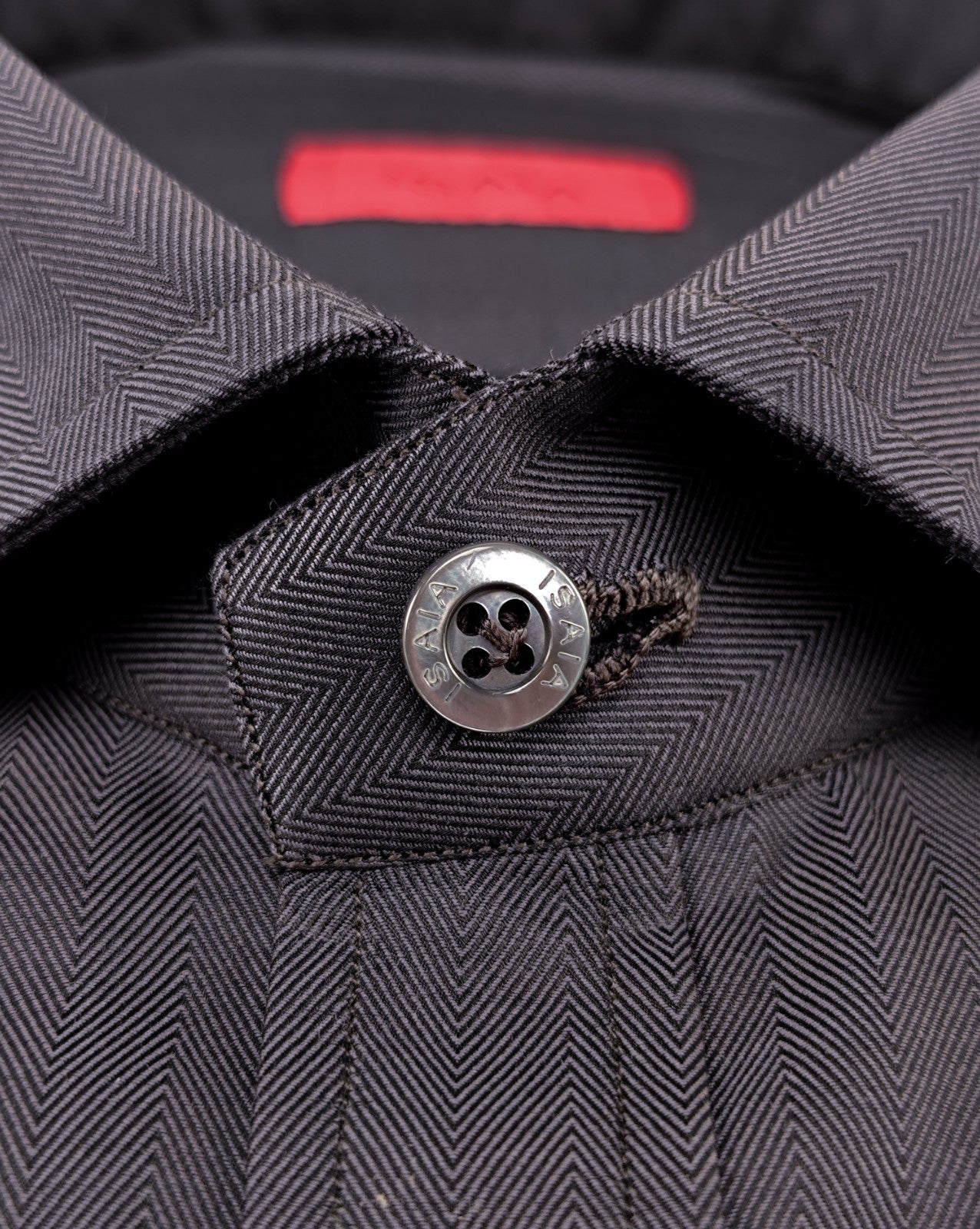 790$ ISAIA "Mix" Antracite Gray Dress Shirt Herringbone Hand-Sewn Fine Cotton